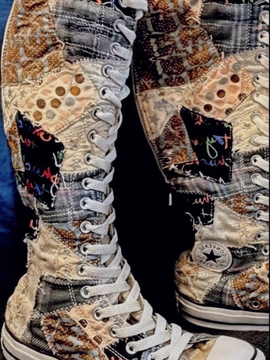 Converse Shoes - Converse Patchwork High-Top Sneakers in Cream, Black, Brown & Blue